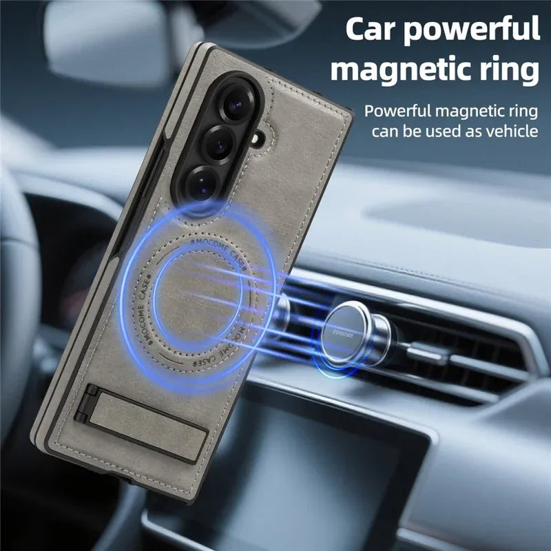Samsung Galaxy Z Fold7 Leather Case with MagSafe & Kickstand - Grey