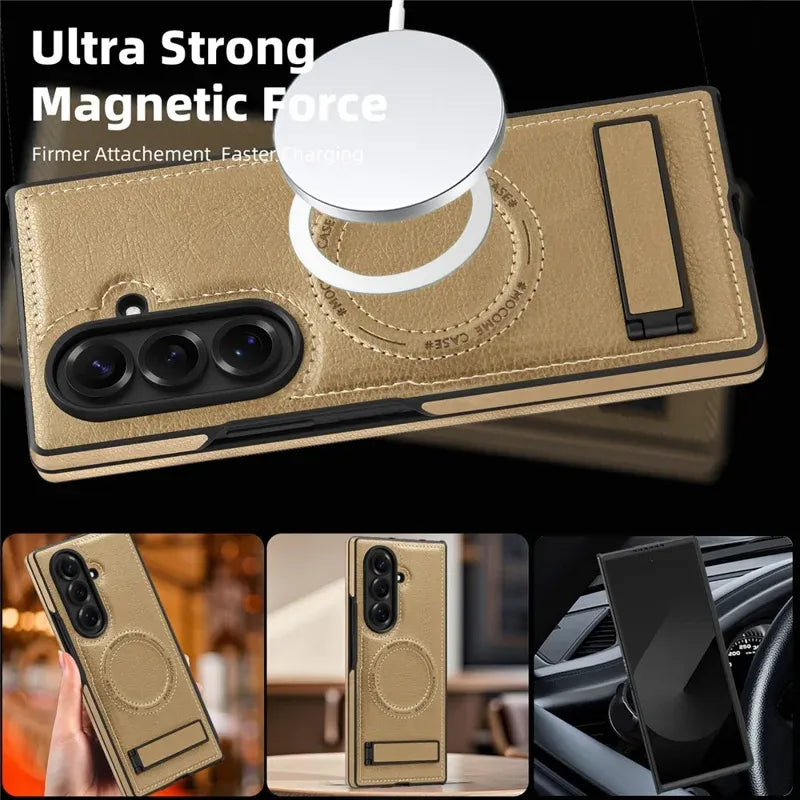 Samsung Galaxy Z Fold7 Leather Case with MagSafe & Kickstand - Brown