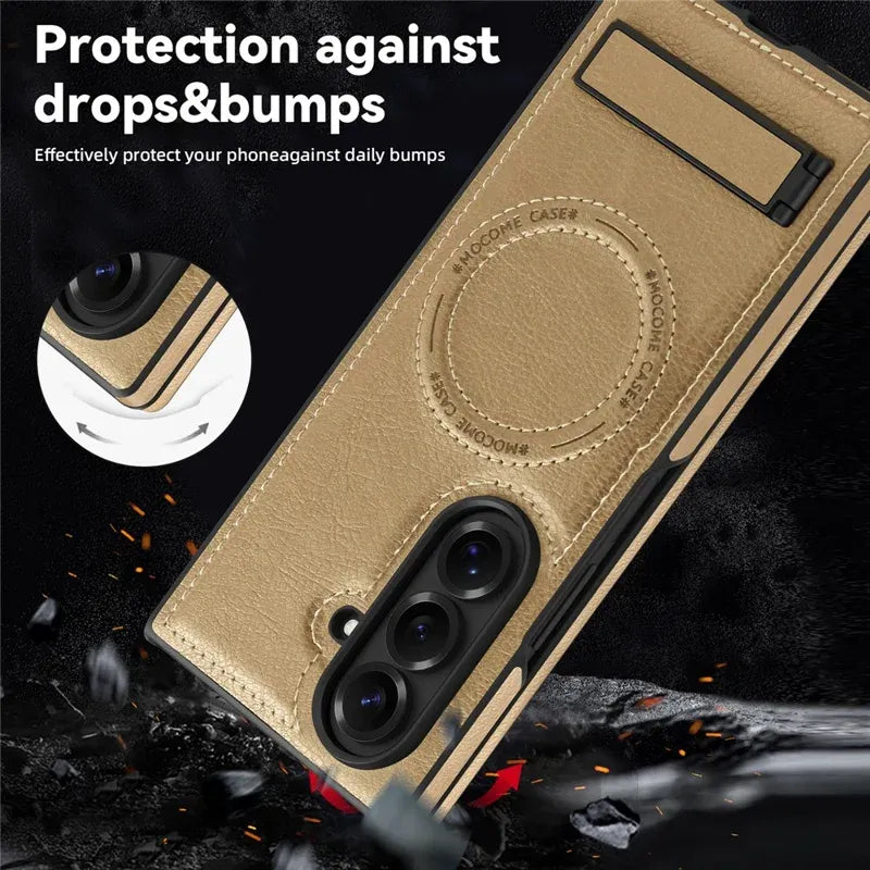 Samsung Galaxy Z Fold7 Leather Case with MagSafe & Kickstand - Brown