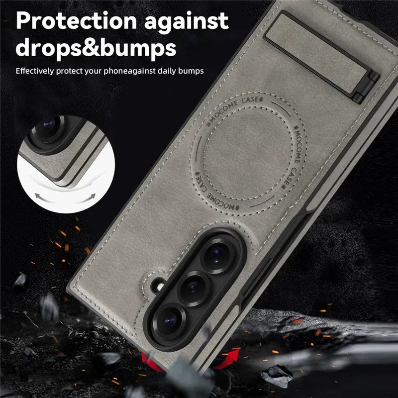 Samsung Galaxy Z Fold7 Leather Case with MagSafe & Kickstand - Grey