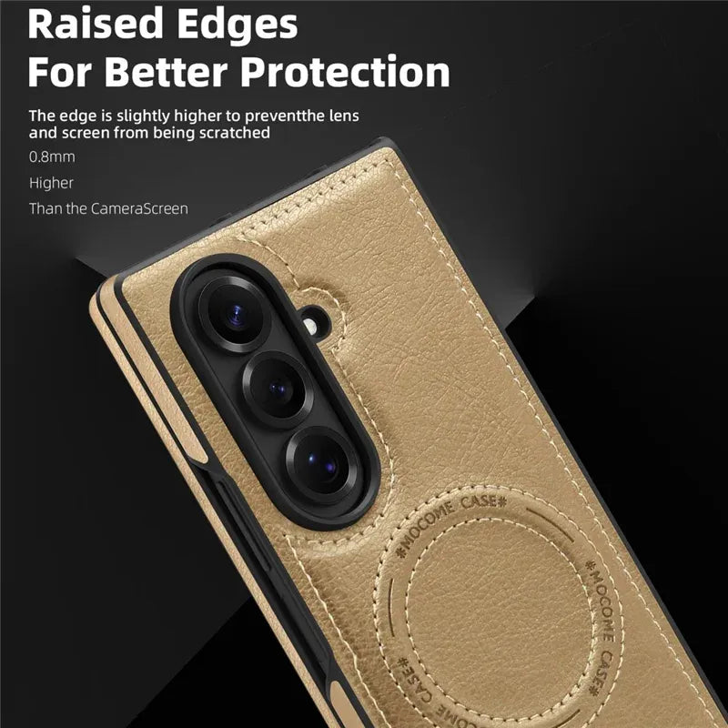 Samsung Galaxy Z Fold7 Leather Case with MagSafe & Kickstand - Brown