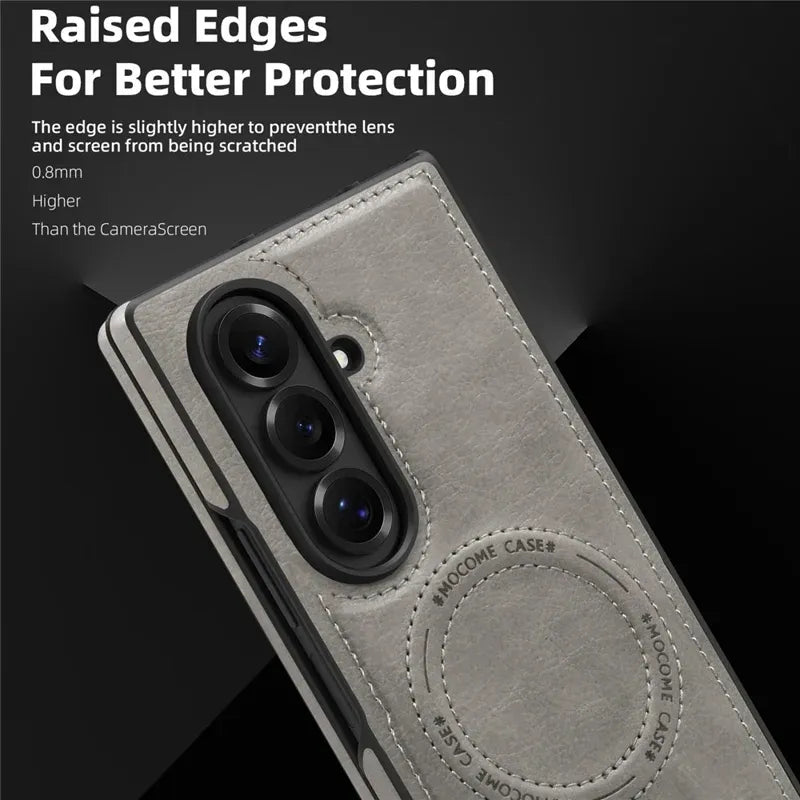 Samsung Galaxy Z Fold7 Leather Case with MagSafe & Kickstand - Grey
