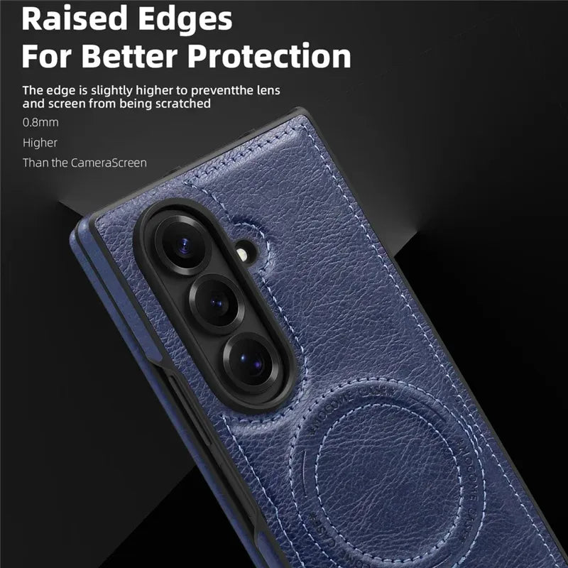 Samsung Galaxy Z Fold7 Leather Case with MagSafe & Kickstand - Blue