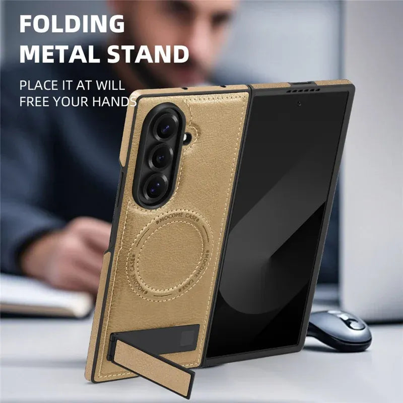 Samsung Galaxy Z Fold7 Leather Case with MagSafe & Kickstand - Brown