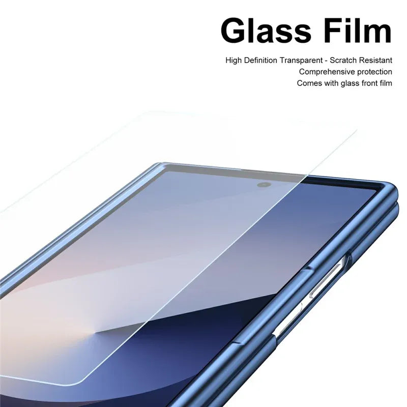 Samsung Galaxy Z Fold7 Plating Leather Case with Stylus & Glass Protection - Blue