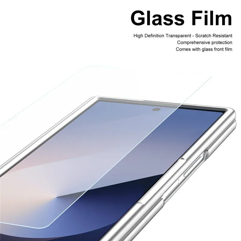 Samsung Galaxy Z Fold7 Plating Leather Case with Stylus & Glass Protection - White