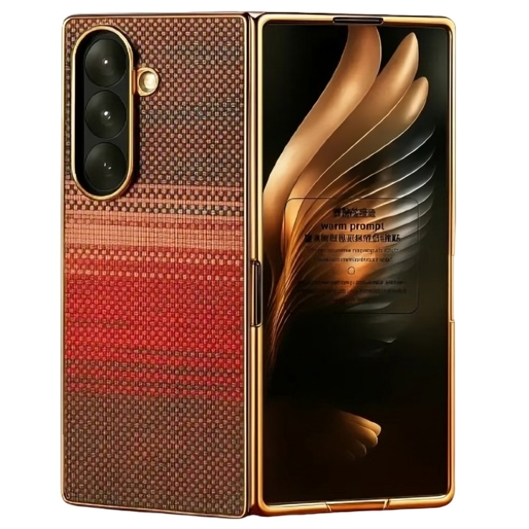 Samsung Galaxy Z Fold 7 Luxury Gold Plating Carbon Fiber Finish Case with Front Glass Protection - Sun - Red