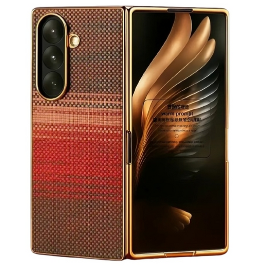 Samsung Galaxy Z Fold7 Luxury Gold Plating Carbon Fiber Finish Case with Front Glass Protection - Sun - Red