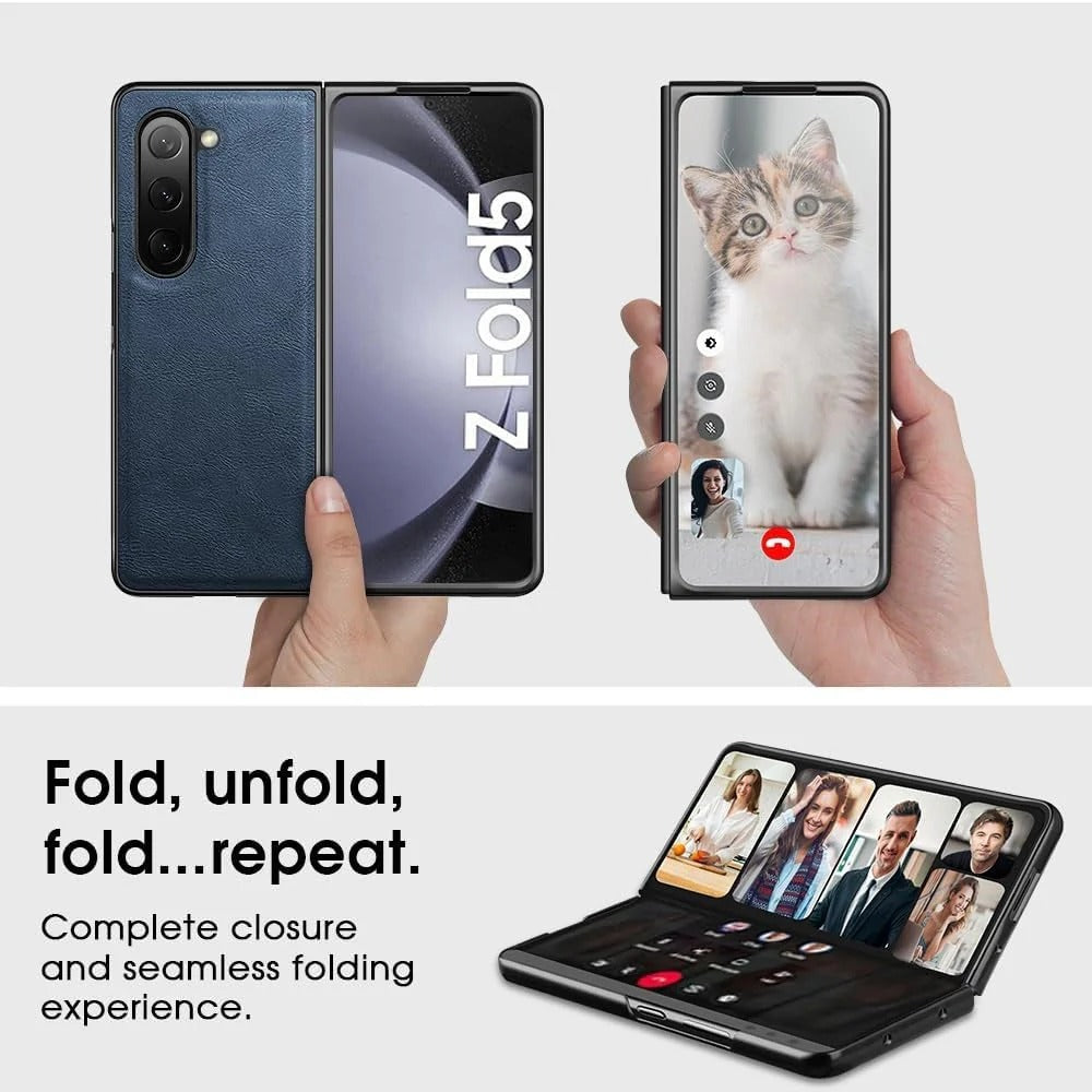 Samsung Galaxy Z Fold 7 Durable Shockproof Protective Leather Case - Black