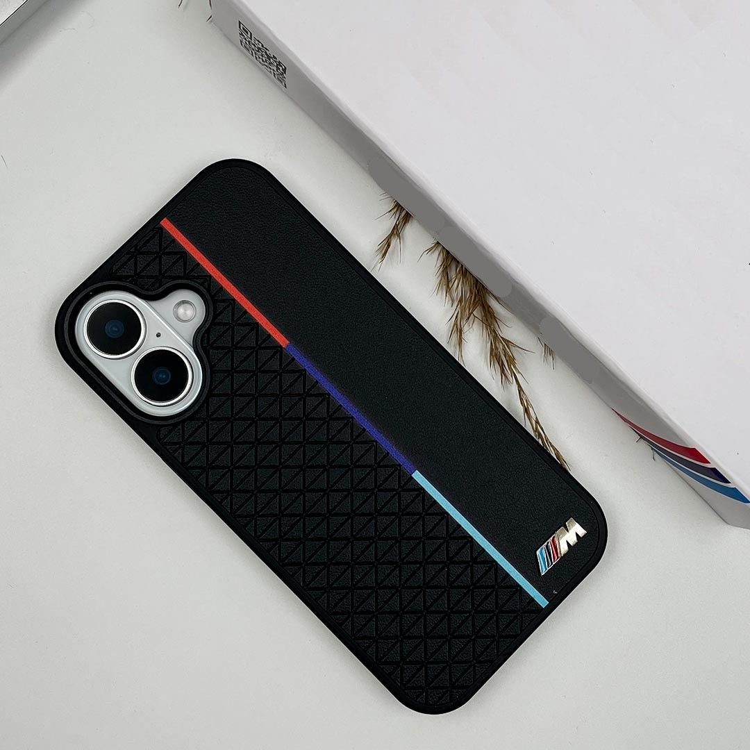 iPhone 17 Leather Case BMW M Perfomance Logo Back Cover - Black