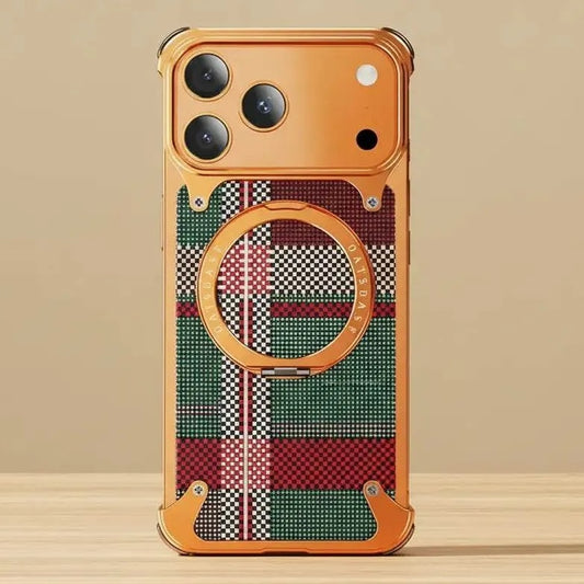 iPhone 17 Pro Max Titan Carbon Metal Frame Case with 360 Roatating Ring - Multicolor