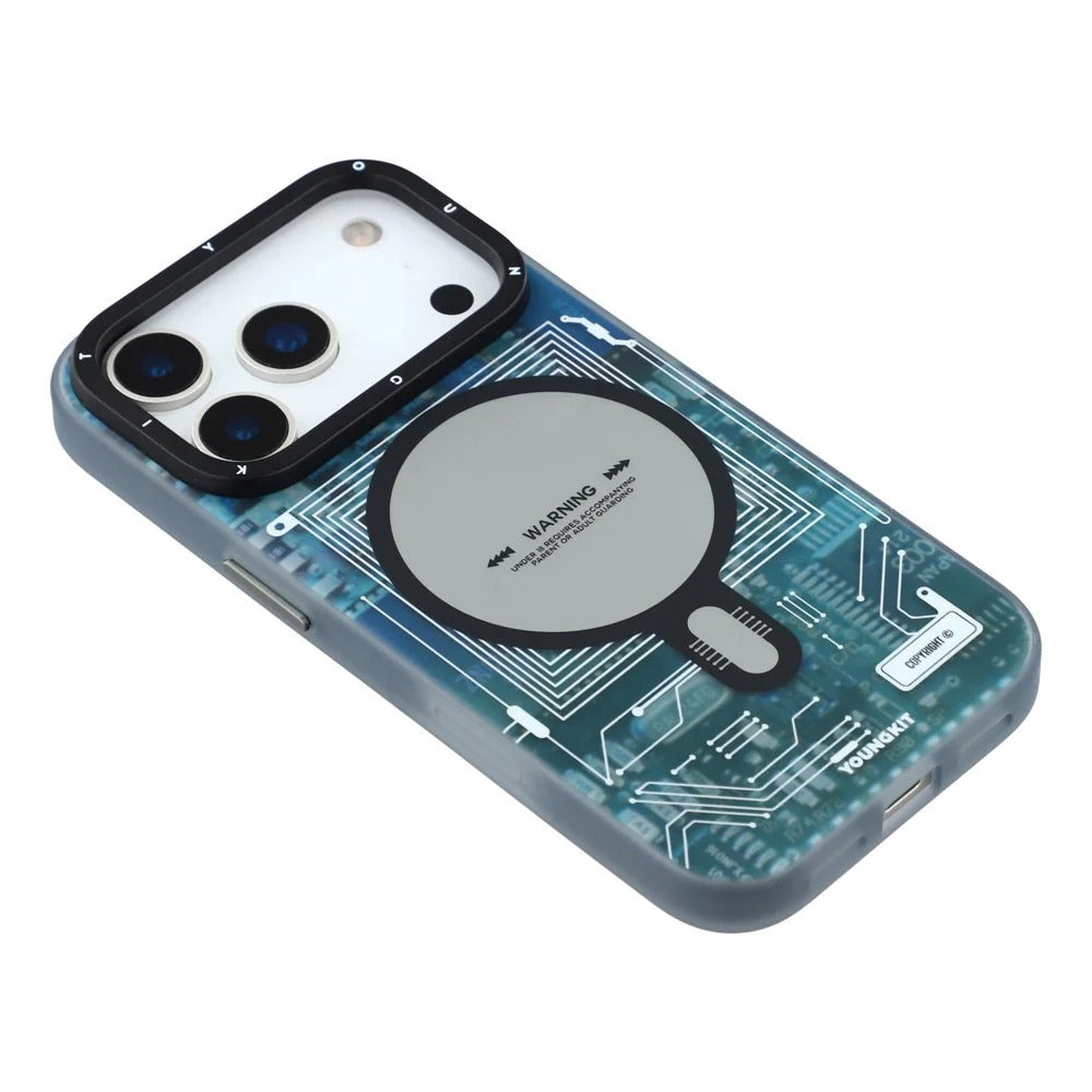 iPhone 17 Pro YOUNGKIT Case, Technology Series Matte Finish Magsafe Back Cover - Blue