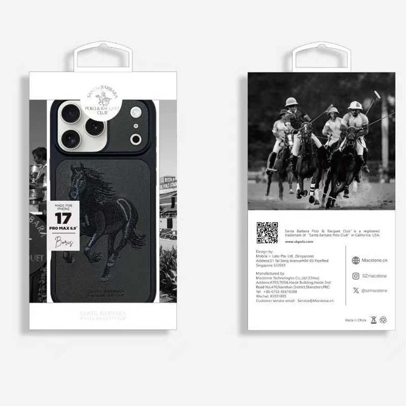 iPhone 17 Pro Leather Case, Original Santa Barbara Boris Series Leather Back Cover - Black