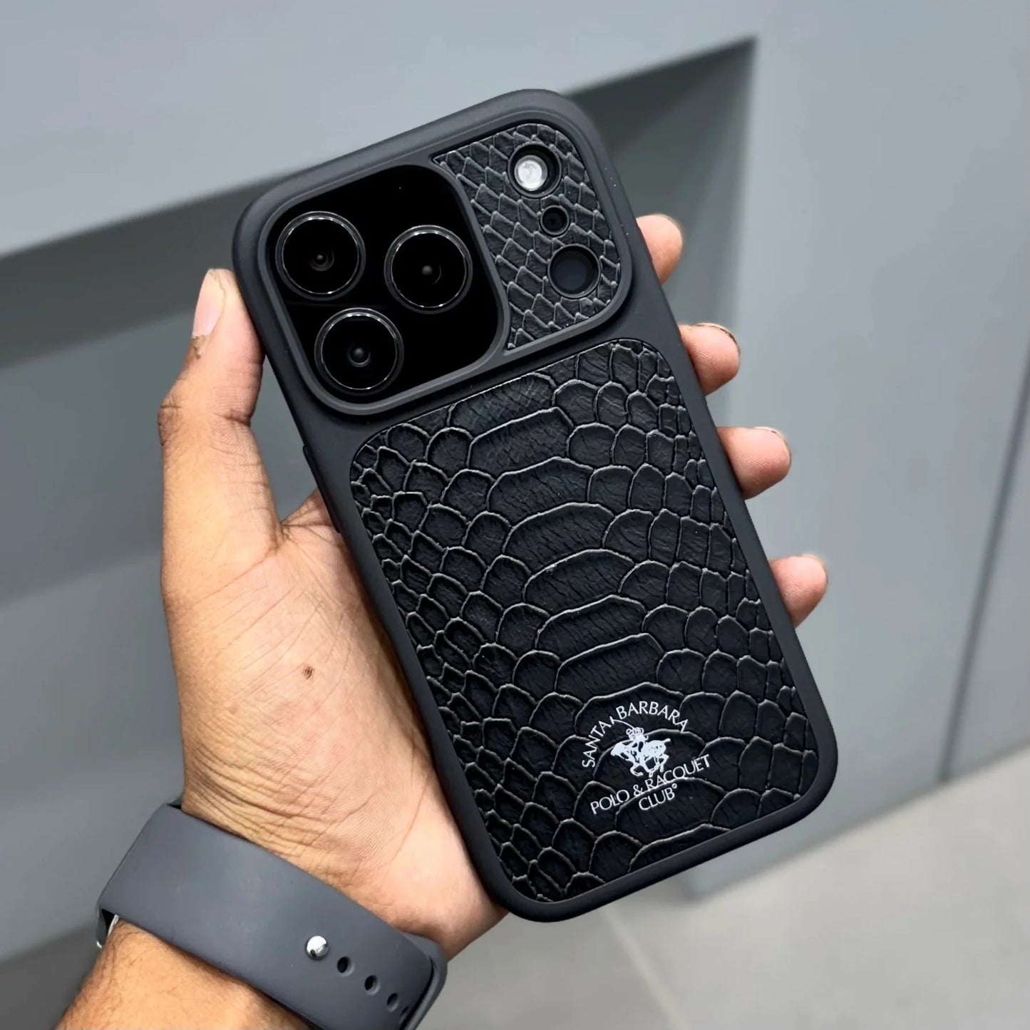 iPhone 17 Pro Leather Case, Original Santa Barbara Polo Club Knight Series Back Cover - Black