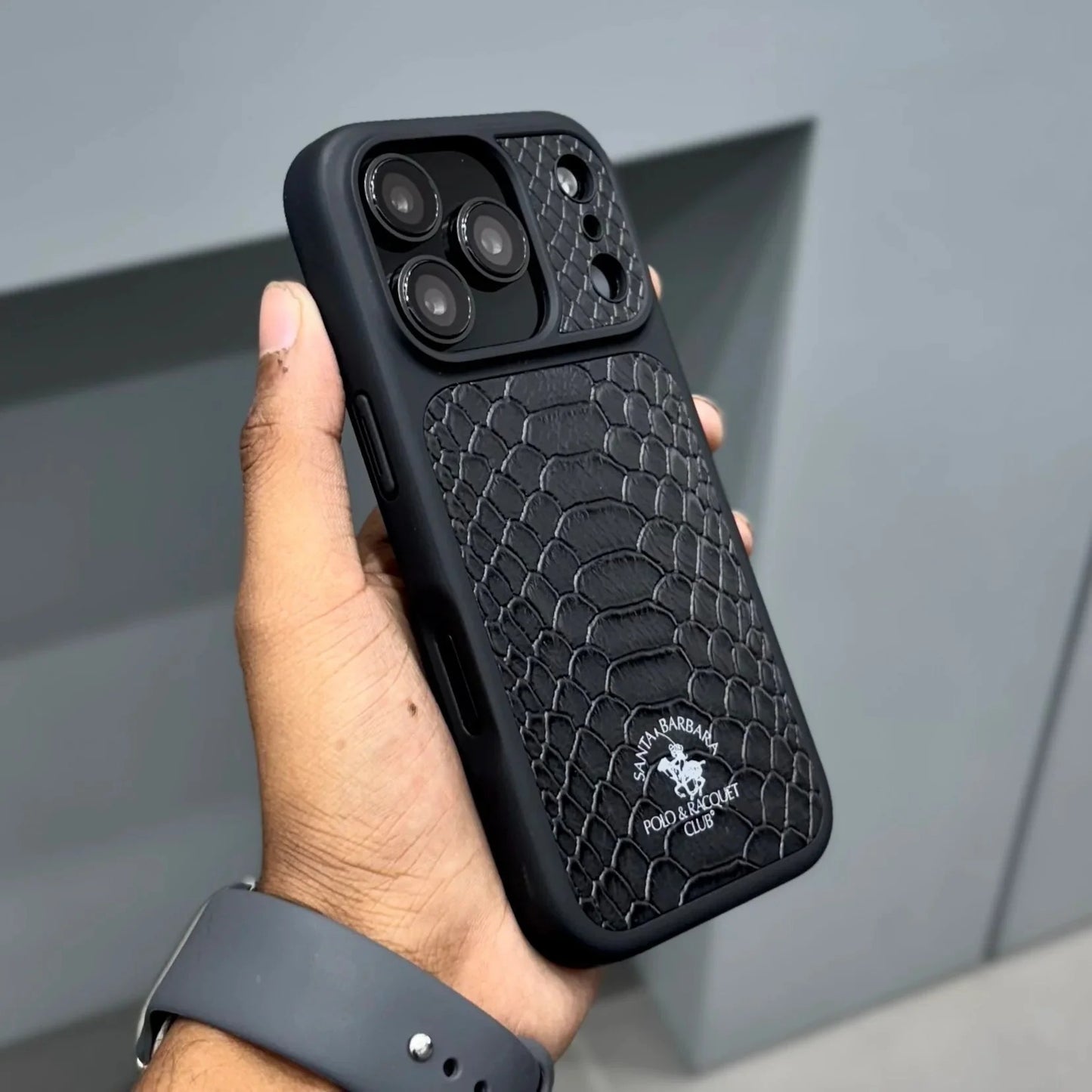 iPhone 17 Pro Leather Case, Original Santa Barbara Polo Club Knight Series Back Cover - Black