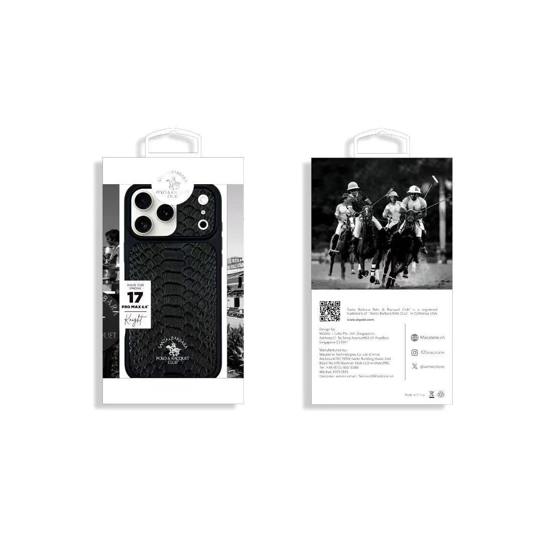 iPhone 17 Pro Leather Case, Original Santa Barbara Polo Club Knight Series Back Cover - Black