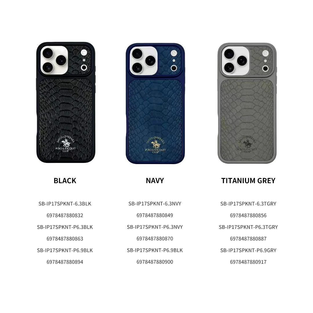 iPhone 17 Pro Leather Case, Original Santa Barbara Polo Club Knight Series Back Cover - Black