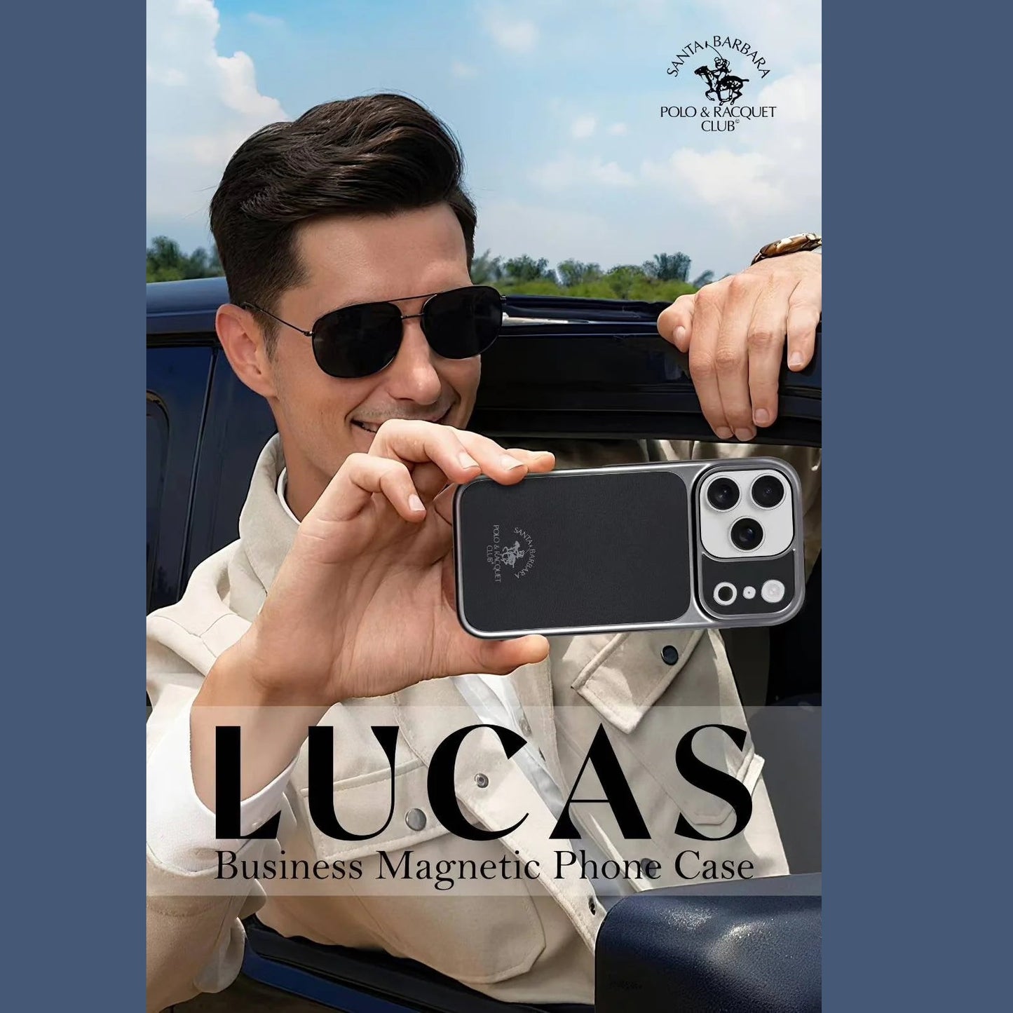 iPhone 17 Pro Max Leather Case, Original Santa Barbara Lucas Series Leather Back Cover - Black