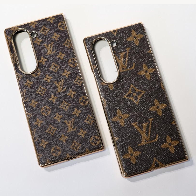 Samsung Galaxy Z Fold7 Luxury Gold Plated Leather Case - Brown