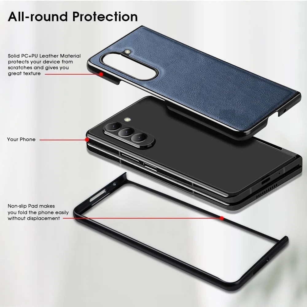 Samsung Galaxy Z Fold 7 Durable Shockproof Protective Leather Case - Black