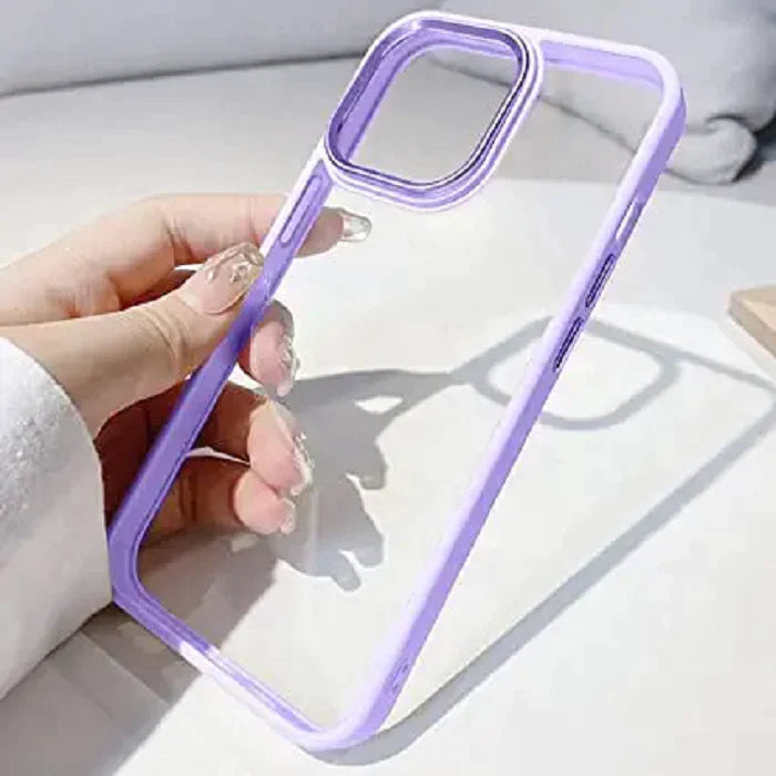 iPhone 14 Plus Soft Hybrid Transparent Metal Camera Protection Case - Purple