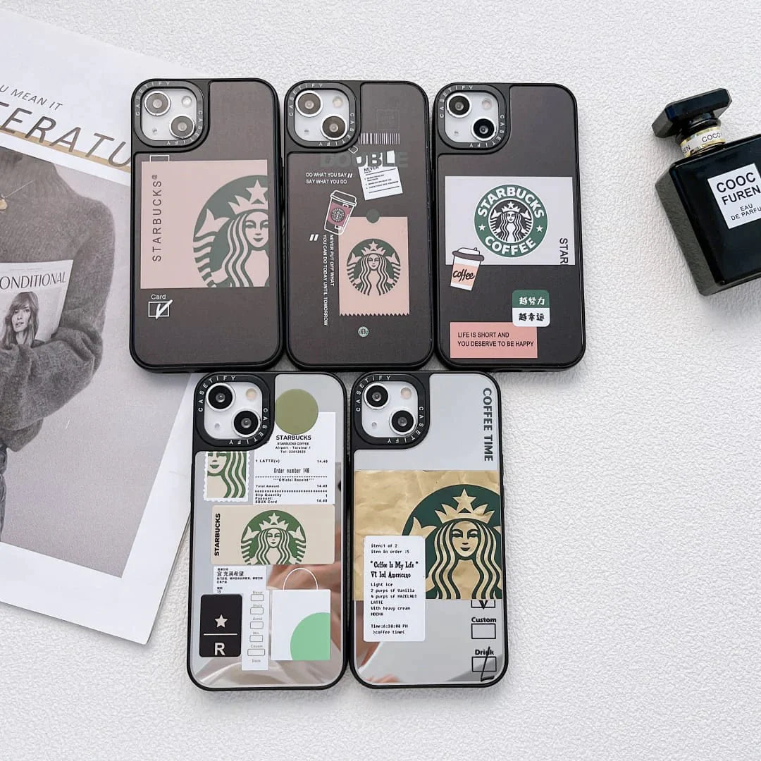 iPhone 14 Starbucks Reflective Mirror Case - Double