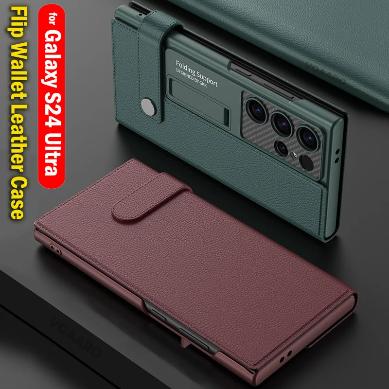 Samsung Galaxy S24 Ultra GKK Clamshell Leather Flip Wallet Case Cover - Green