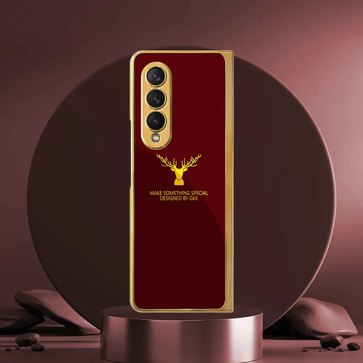 Samsung Galaxy Z Fold 3 Deer Pattern Glass Case - Wine