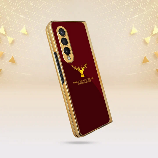 Samsung Galaxy Z Fold 3 Deer Pattern Glass Case - Wine