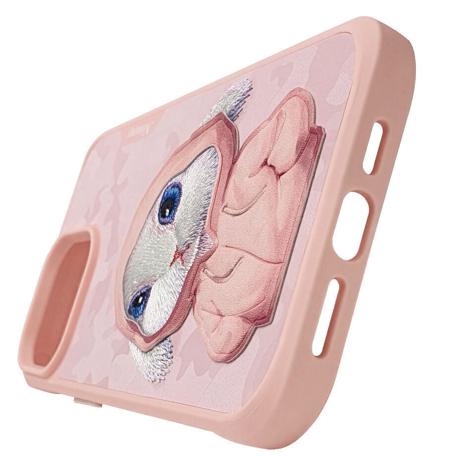 iPhone 14 Pro Max Nimmy Embroidery Leather Shockproof Fashion Series Case - Pink