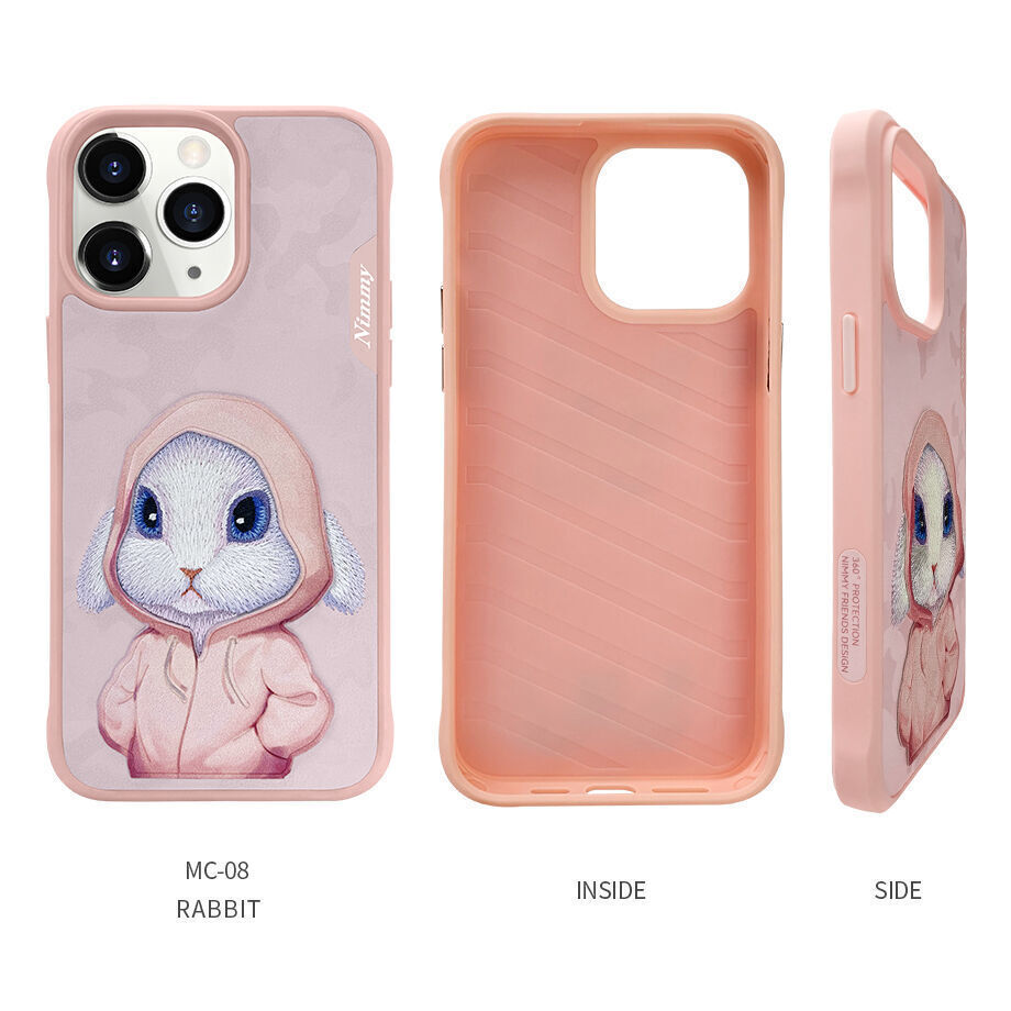 iPhone 14 Pro Max Nimmy Embroidery Leather Shockproof Fashion Series Case - Pink