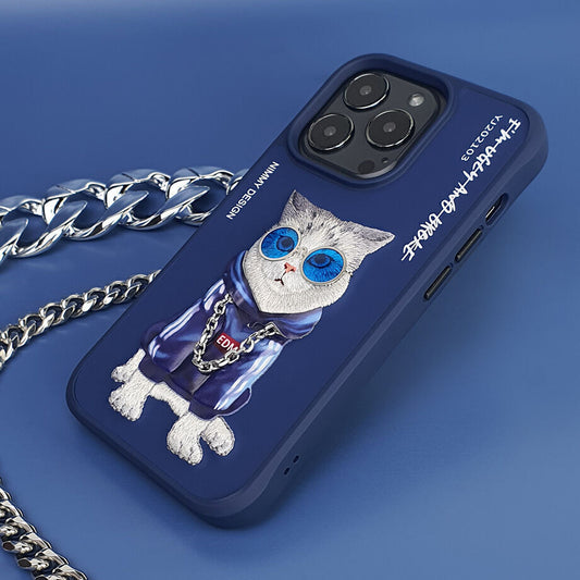 iPhone 14 Pro Max Nimmy Official Embroidery Shockproof Glass Series Case - Blue