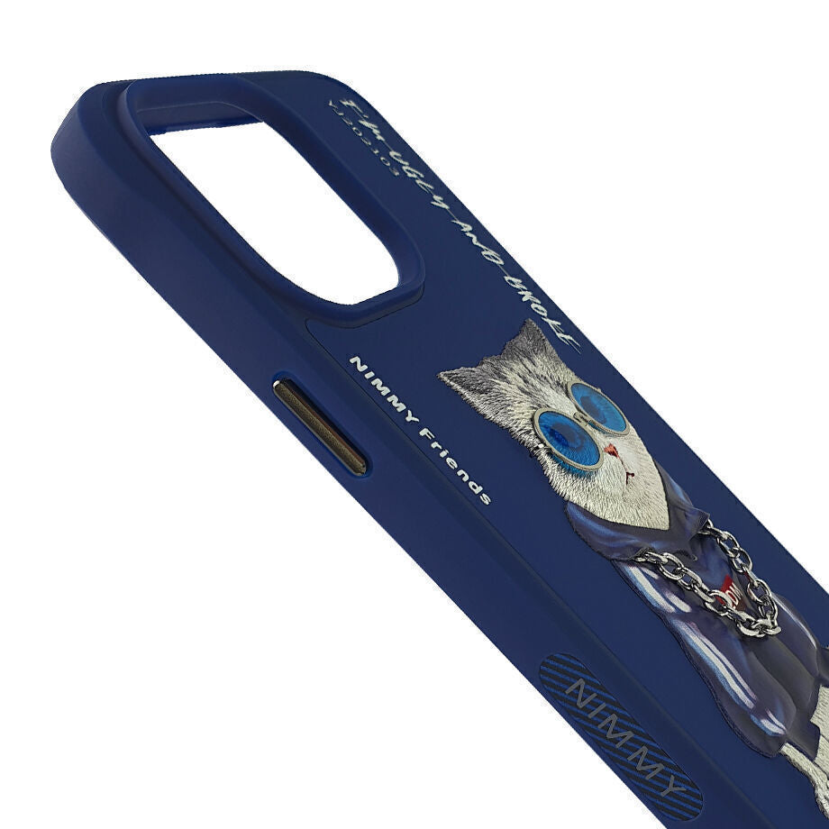 iPhone 14 Pro Max Nimmy Official Embroidery Shockproof Glass Series Case - Blue