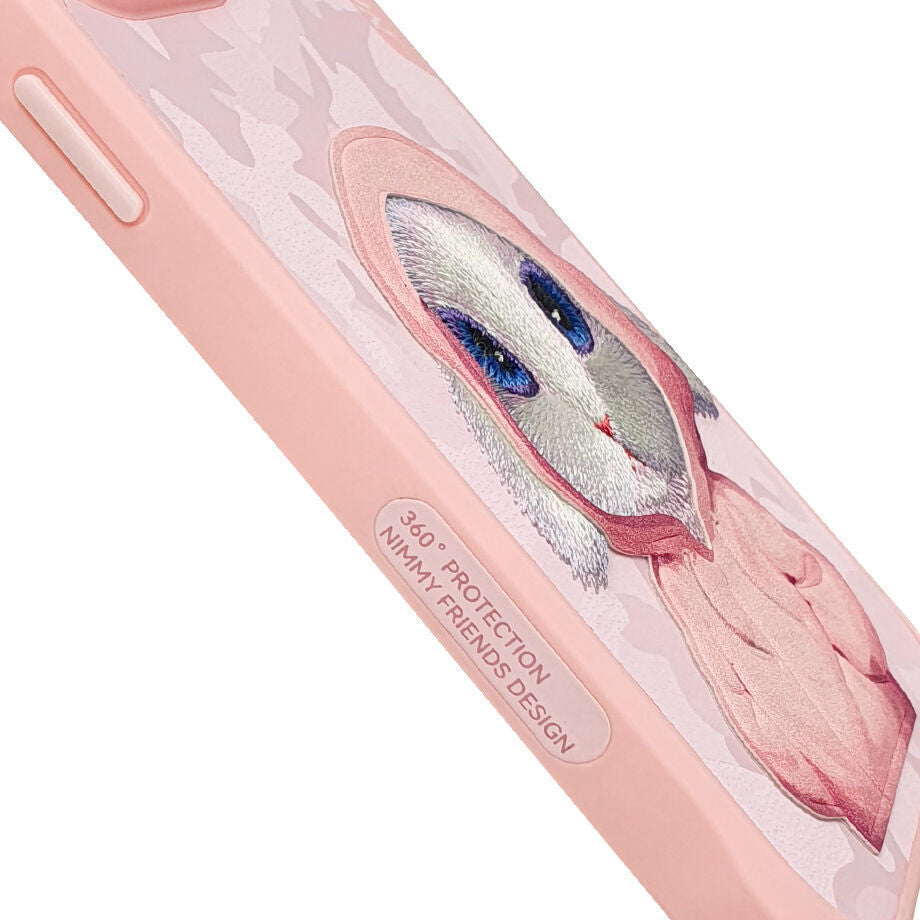 iPhone 14 Pro Max Nimmy Embroidery Leather Shockproof Fashion Series Case - Pink