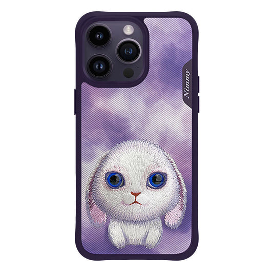 Nimmy Embroidery for iPhone 14 TPU+PU Leather Shockproof Big Eyes-Rabbit