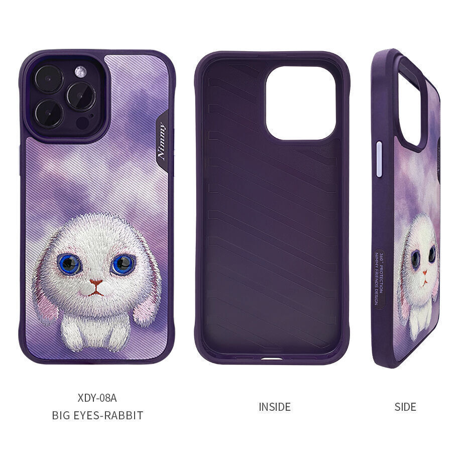 iPhone 14 Pro Max Nimmy Embroidery Shockproof Big Eyes Series Case - Purple