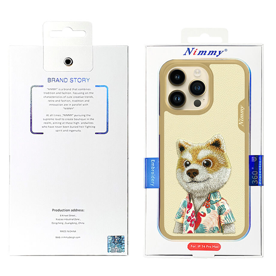 iPhone 14 Pro Max Nimmy Embroidery Leather Shockproof Fashion Series Case - Gold