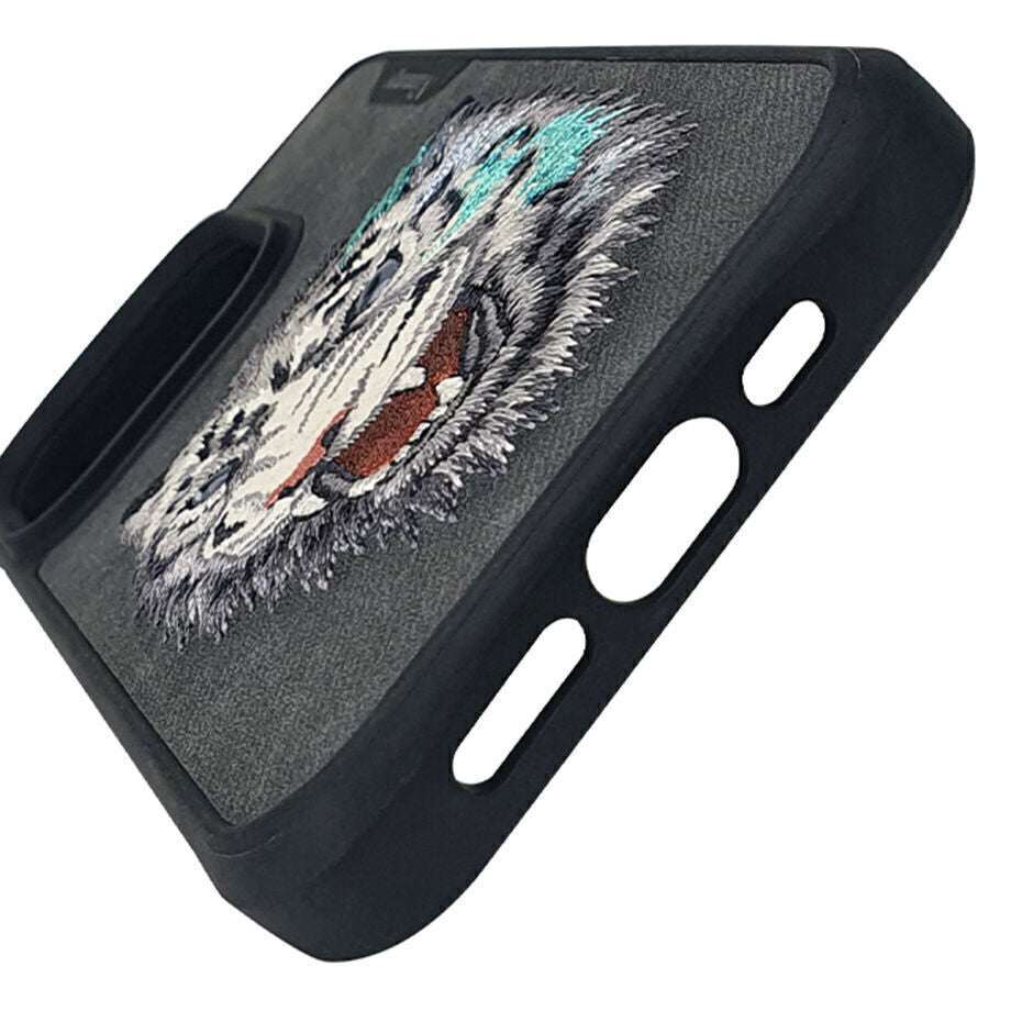 iPhone 15 Pro Max Nimmy Dazzling Series Embroidery Leather Case - Tiger