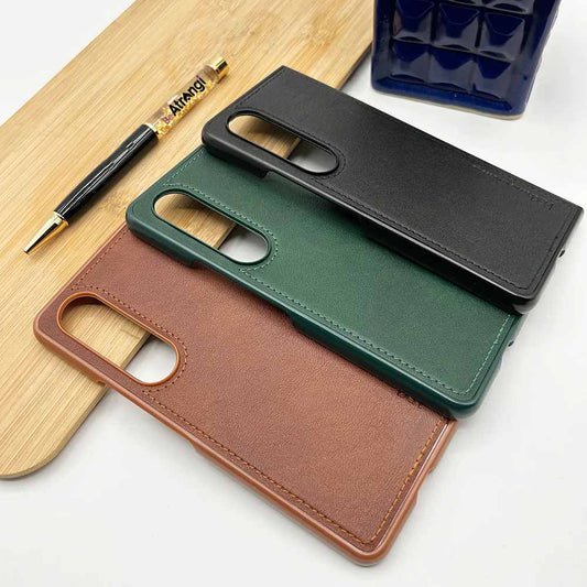 Samsung Galaxy Z Fold 5 HDE Leather Back Case with Inside Cloth - Brown