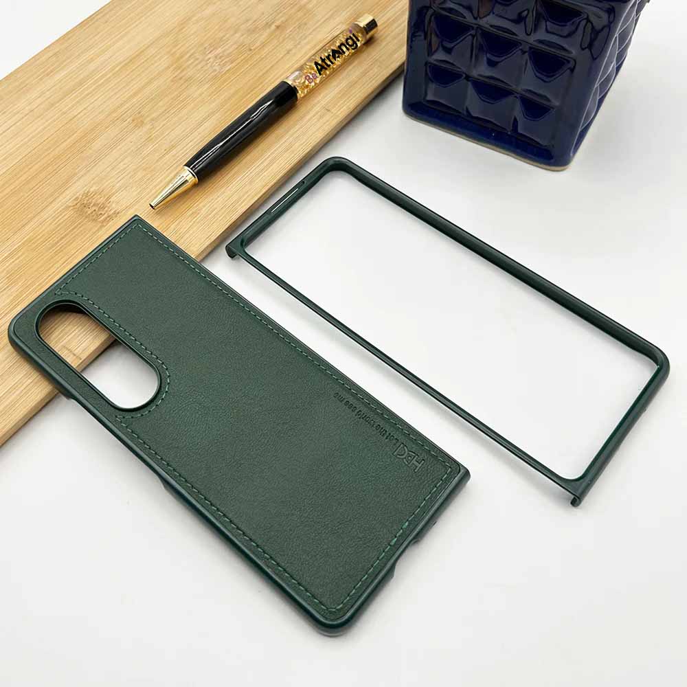 Samsung Galaxy Z Fold 5 HDE Leather Back Case with Inside Cloth - Green