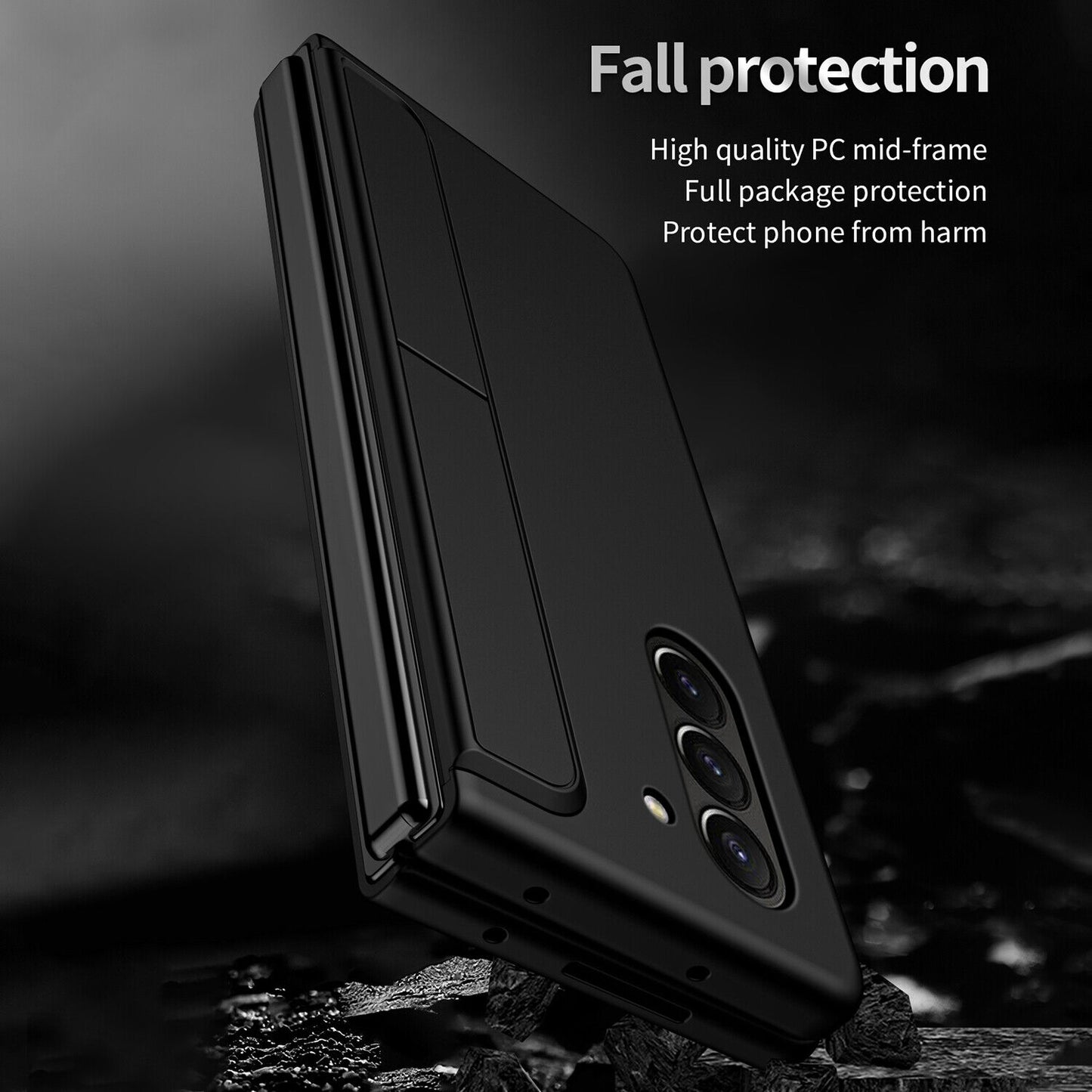 Samsung Galaxy Z Fold 5 Shockproof S Pen Stand Cover-Black