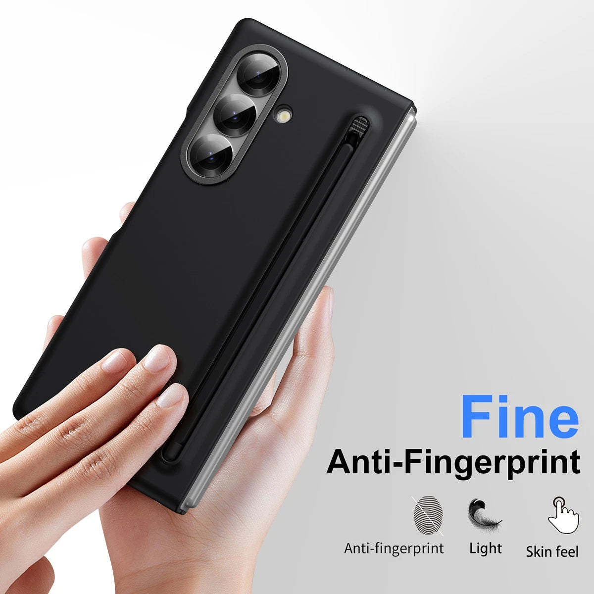 Samsung Galaxy Z Fold6 Skin Feel S Pen Case with Inbuilt Glass Protection & Stylus - Black