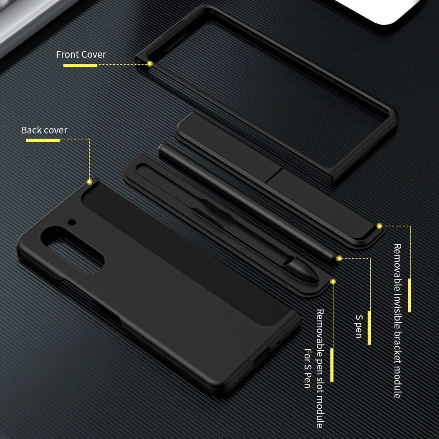 Samsung Galaxy Z Fold 5 Shockproof S Pen Stand Cover-Black