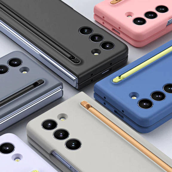 Samsung Galaxy Z Fold 5 Skin Feel Slim S Pen Case with Front Glass Stylus - Blue