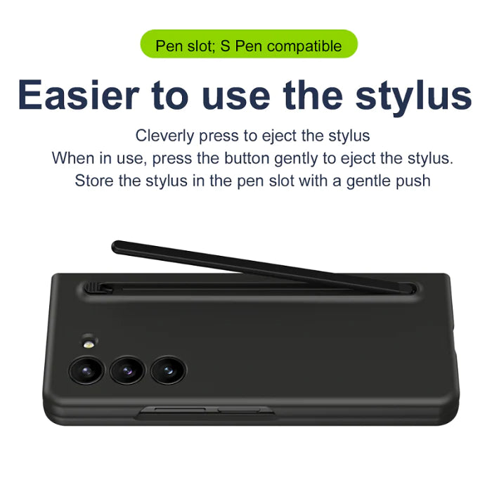 Samsung Galaxy Z Fold 5 Skin Feel Slim S Pen Case with Front Glass Stylus - Black