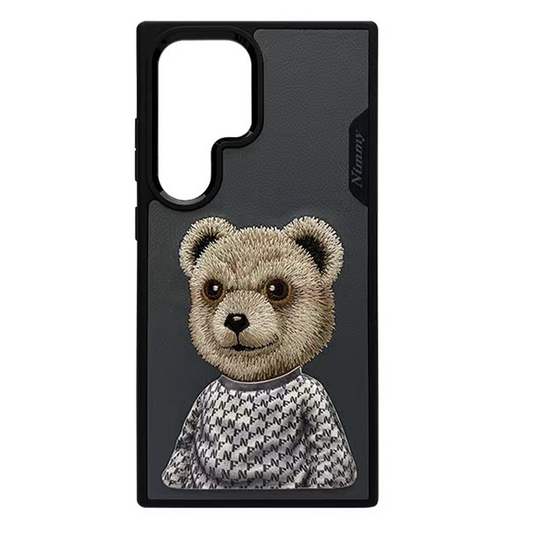 Samsung Galaxy S24 Ultra Nimmy Embroidery Leather Back Cover Case - Teddy