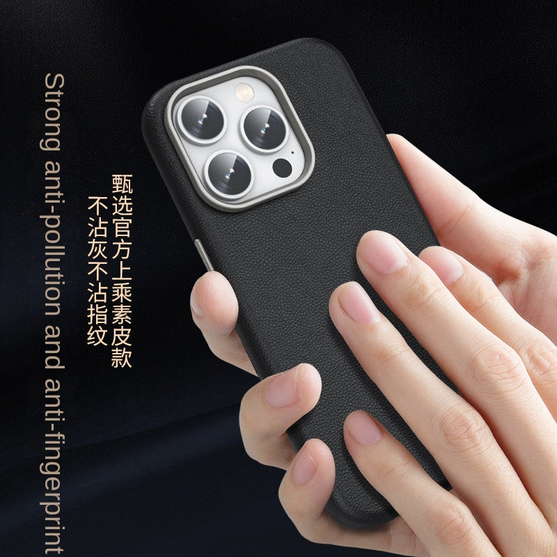iPhone 15 Pro Max Genuine Leather Case Luxury Business Style Back Cover Case - Black