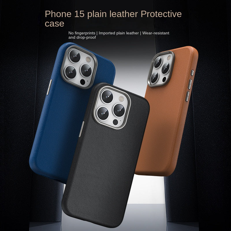 iPhone 15 Pro Max Genuine Leather Case Luxury Business Style Back Cover Case - Black