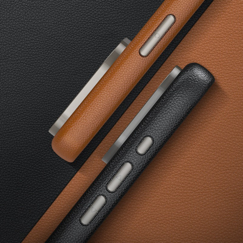 iPhone 15 Pro Max Genuine Leather Case Luxury Business Style Back Cover Case - Brown