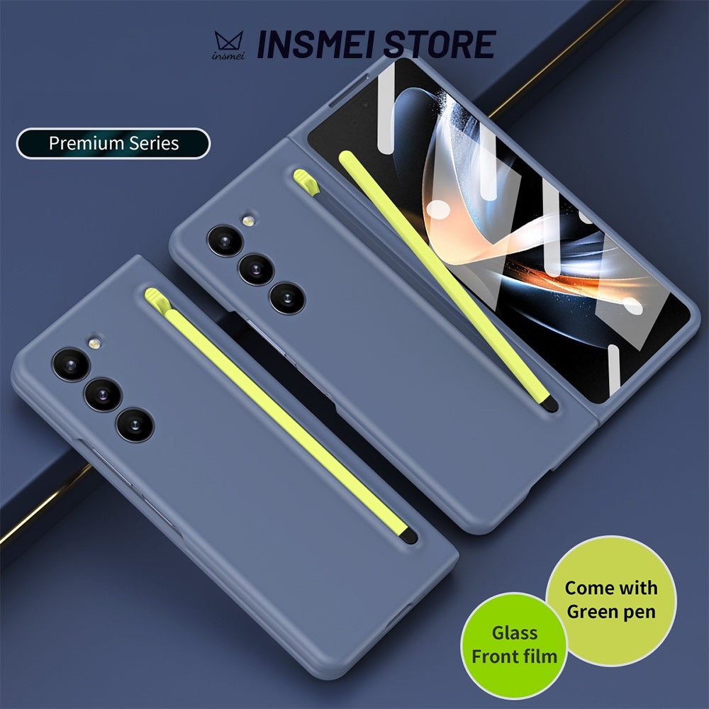 Samsung Galaxy Z Fold 5 Skin Feel Slim S Pen Case with Front Glass Stylus - Blue